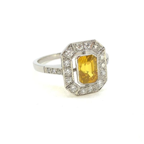 1.50ct Emerald Cut Yellow Sapphire and Diamond Cluster Ring