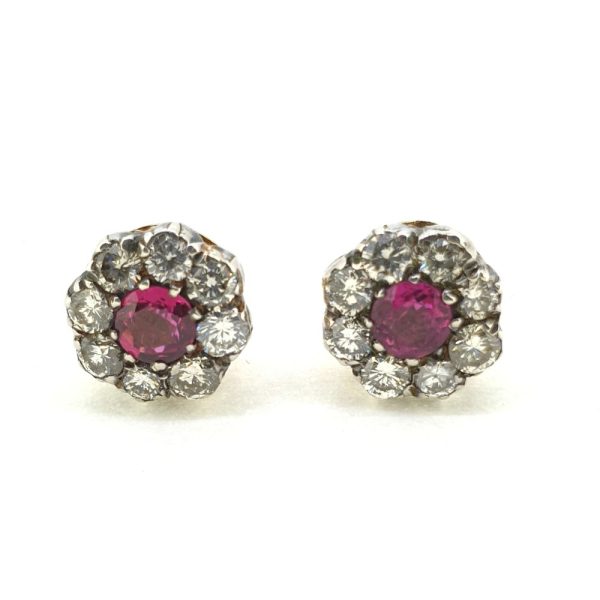 0.80ct Ruby and Diamond Floral Cluster Stud Earrings