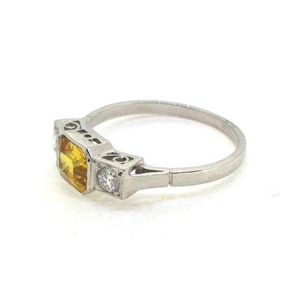 1.40ct Yellow Sapphire and Diamond Three Stone Engagement Ring in Platinum