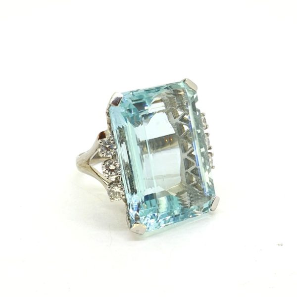 44.21ct Emerald Cut Aquamarine and Diamond Dress Ring in 14ct White Gold
