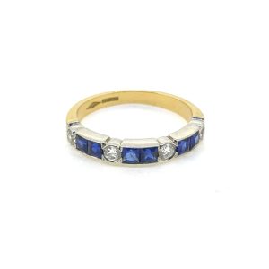 French Cut Sapphire and Diamond Half Eternity Band Ring