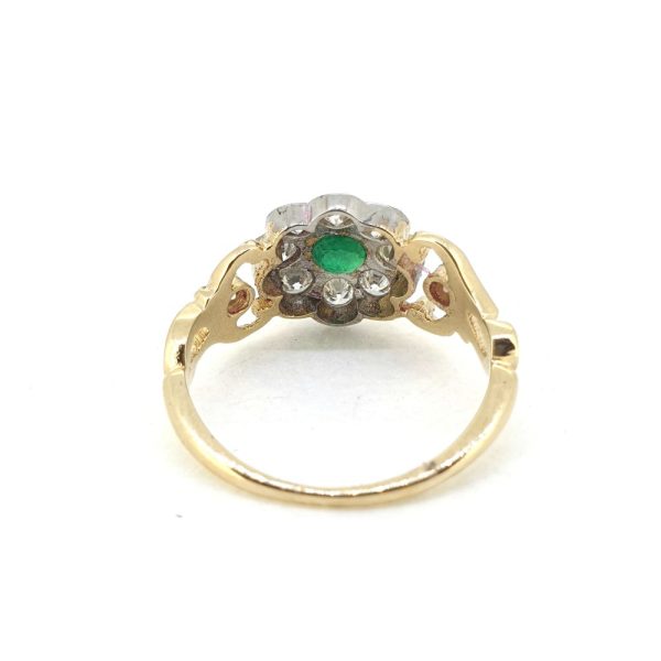 Emerald and Diamond Floral Cluster Dress Ring in 18ct Yellow Gold