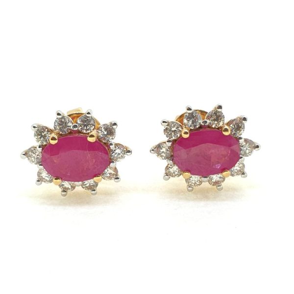1.90ct Ruby and Diamond Oval Cluster Earrings