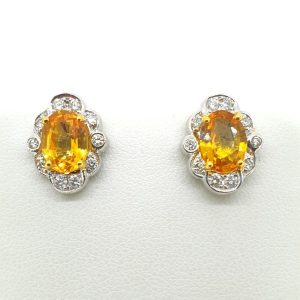 Contemporary 2.71ct Yellow Sapphire and Diamond Scallop Cluster Earrings