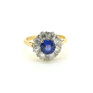 1ct Sapphire and Diamond Cluster Engagement Ring
