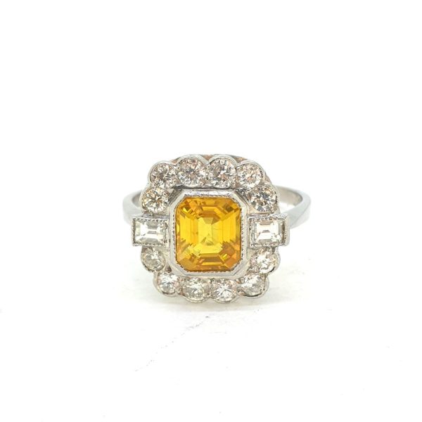 Modern 1.60ct Yellow Sapphire and Diamond Cluster Ring in Platinum