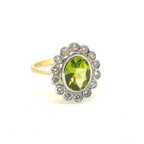 1.60ct Oval Peridot and Diamond Flower Cluster Ring in 18ct Gold