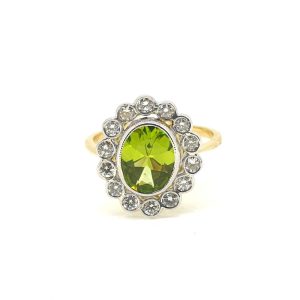 1.60ct Oval Peridot and Diamond Floral Cluster Ring