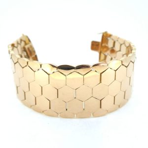 Honeycomb Design 18ct Yellow Gold Wide Bracelet