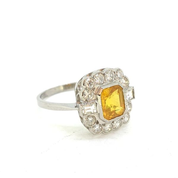 Modern 1.60ct Yellow Sapphire and Diamond Cluster Ring