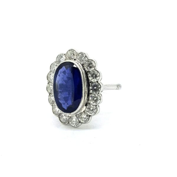 4.11ct Sapphire and Diamond Oval Cluster Ring in 18ct White Gold