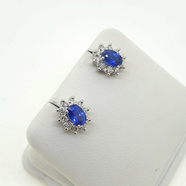 Oval Sapphire and Diamond Cluster Earrings