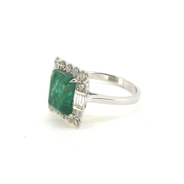3.60ct Emerald and Diamond Cluster Dress Ring in 18ct White Gold