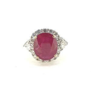 4.79ct Oval Ruby and Diamond Cluster Dress Ring