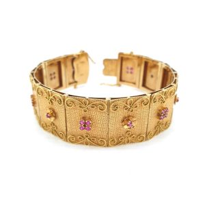 Brevetto 18ct Yellow Gold Panel Bracelet with Rubies