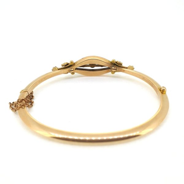 Victorian Antique Enamel Pearl and Gold Bangle Bracelet