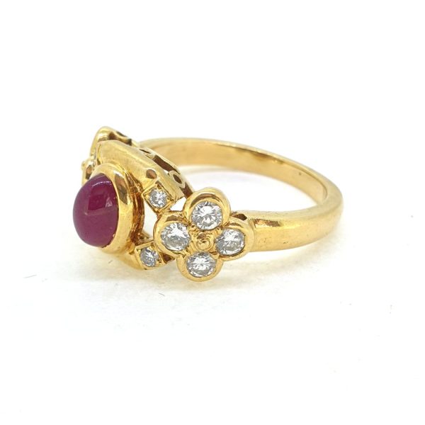 Oval Burmese Ruby and Diamond Dress Ring in 18ct yellow gold