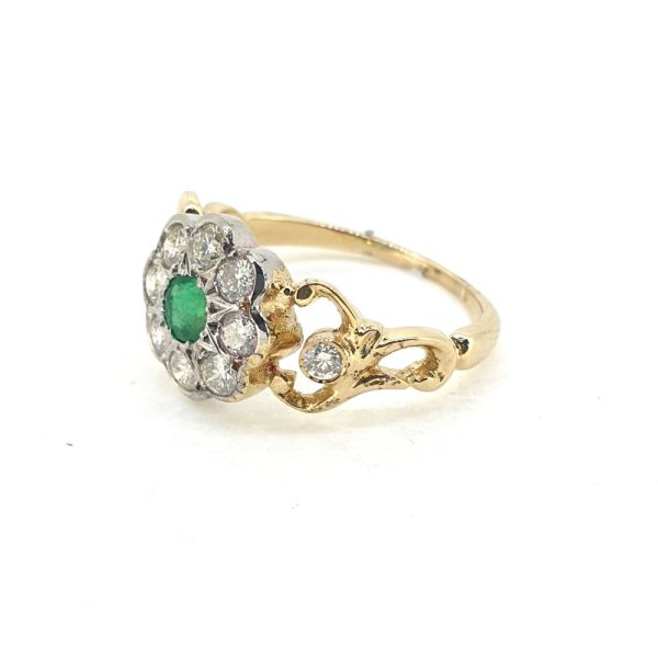 Emerald and Diamond Flower Cluster Ring in 18ct Yellow Gold