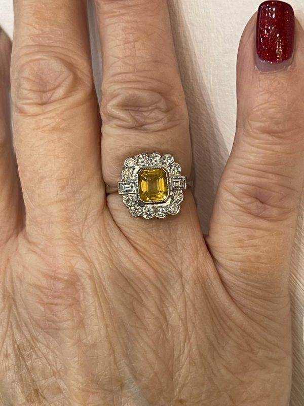 1.60ct Yellow Sapphire and Diamond Cluster Dress Ring