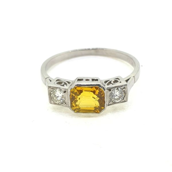 1.40ct Yellow Sapphire and Diamond Three Stone Engagement Ring in Platinum