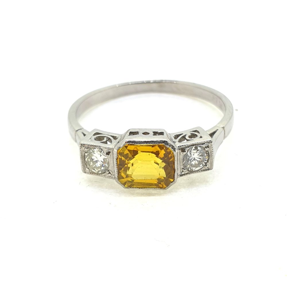 Yellow Sapphire and Diamond Trilogy Engagement Ring