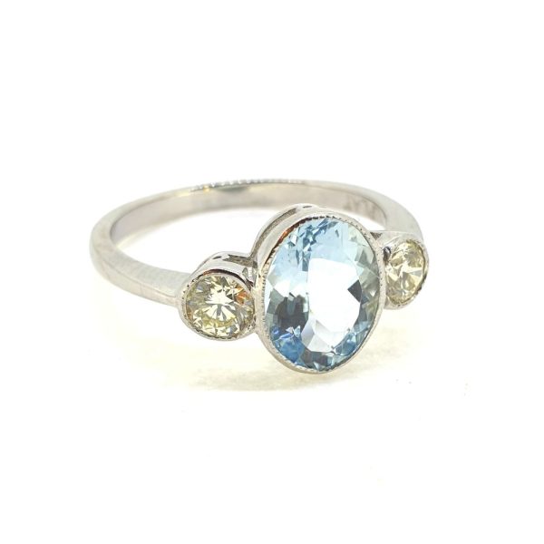 1.60ct Aquamarine and Diamond Three Stone Ring in Platinum