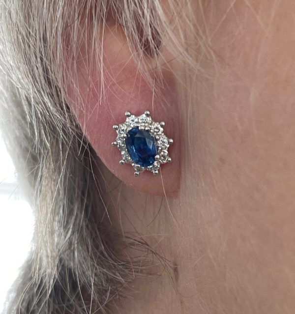 Sapphire and Diamond Oval Cluster Earrings
