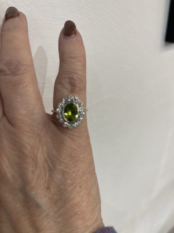 1.60ct Peridot and Diamond Oval Cluster Ring