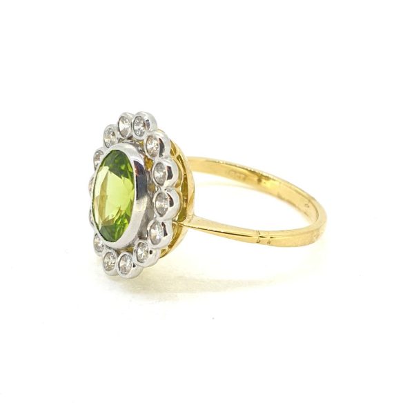 1.60ct Oval Peridot and Diamond Floral Cluster Ring in 18ct Gold