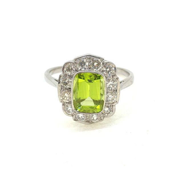 1.50ct Peridot and Diamond Cluster Ring in 18ct White Gold