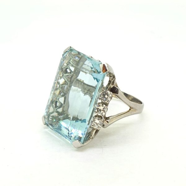 44.21ct Aquamarine and Diamond Cocktail Ring in 14ct White Gold