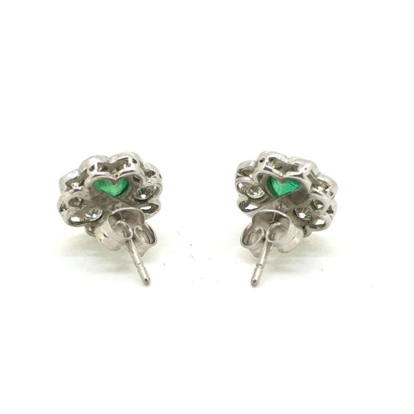0.80ct Emerald and 1ct Diamond Floral Cluster Stud Earrings