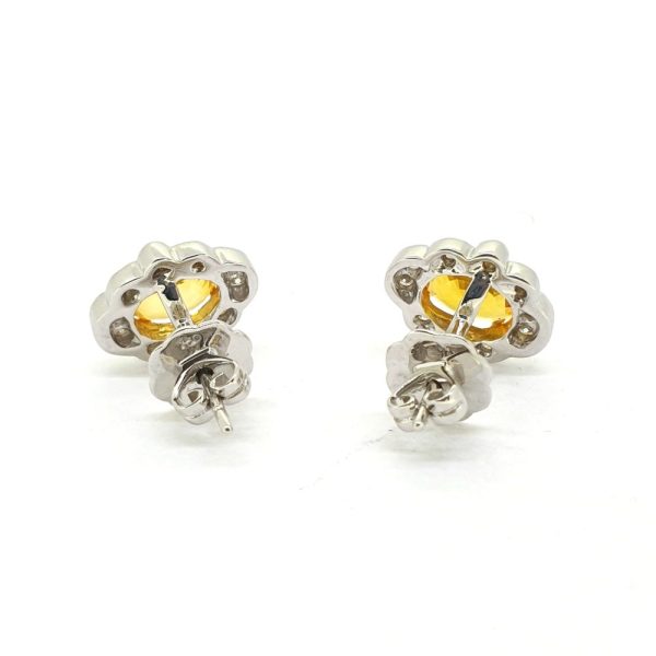 Contemporary 2.71ct Yellow Sapphire and Diamond Cluster Earrings