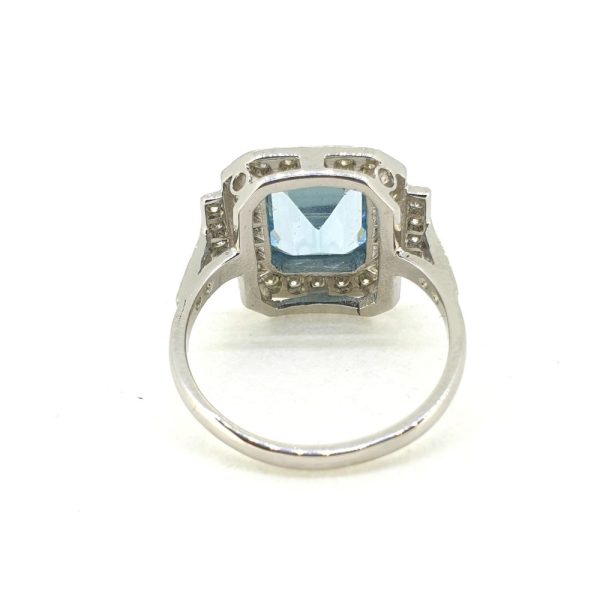 3ct Emerald Cut Aquamarine and Diamond Cluster Dress Ring