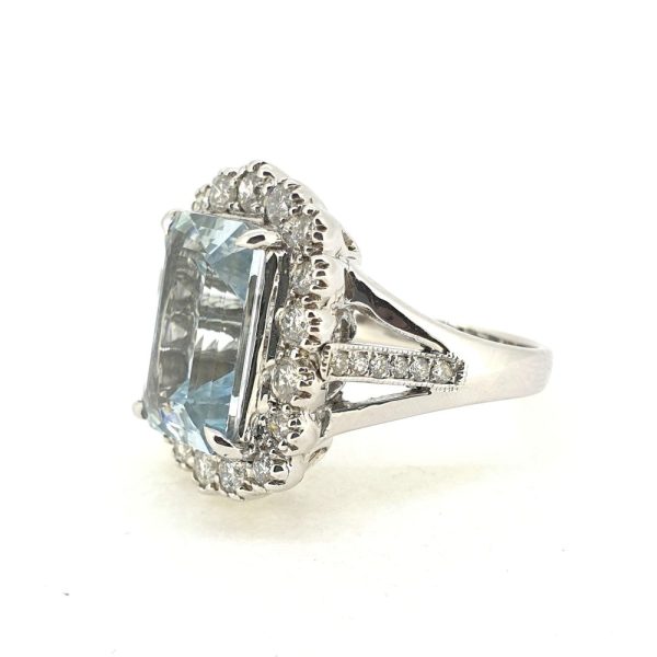 5.70ct Aquamarine and Diamond Cluster Dress Ring with Split Shoulders