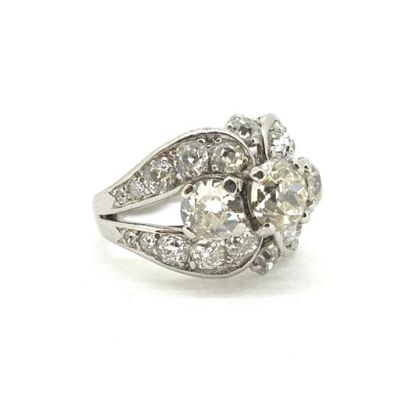 3.50ct Old Cut Diamond Three Stone Cluster Buckle Ring