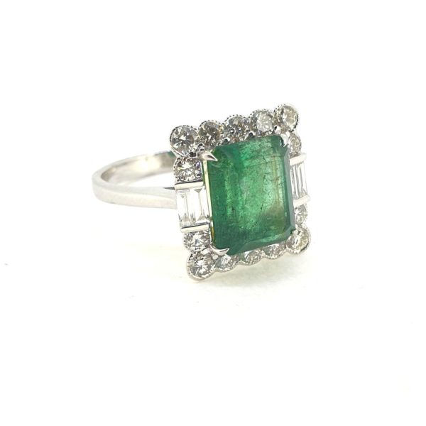 3.60ct Emerald Cut Emerald and Diamond Cluster Ring