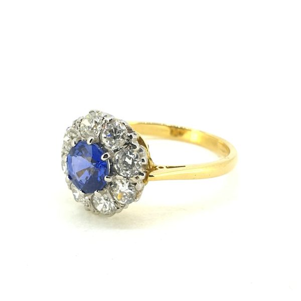 1ct Sapphire and Diamond Cluster Engagement Ring in 18ct Yellow Gold