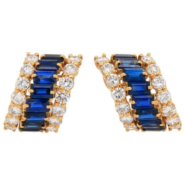 Vintage Boucheron 3ct Sapphire and Diamond Clip On Earrings