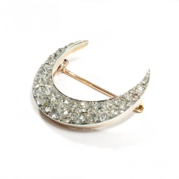 Victorian Antique 5ct Diamond Crescent Moon Brooch