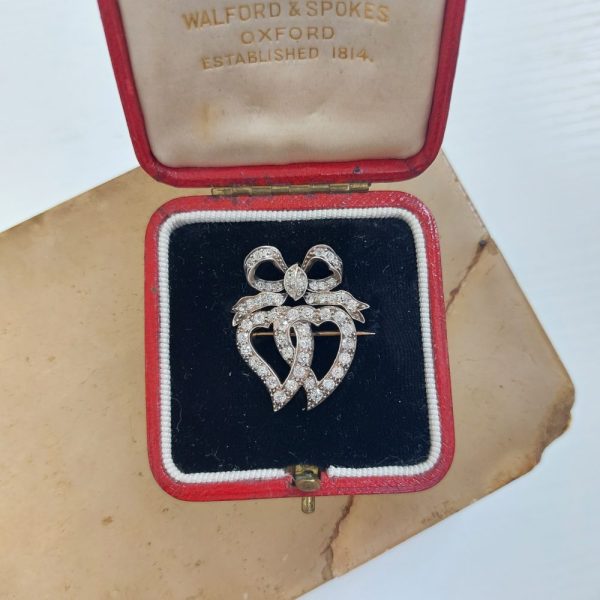 Antique Diamond Double Heart Brooch