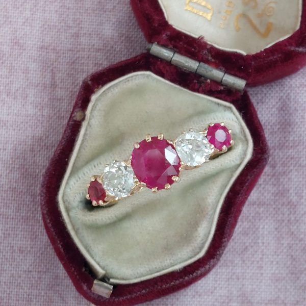 Antique Edwardian Ruby and Diamond Five Stone Ring