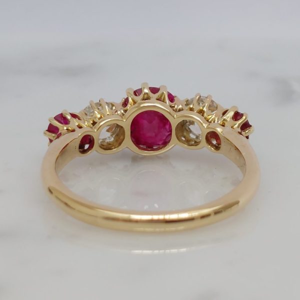 Antique Edwardian Ruby and Diamond Five Stone Ring