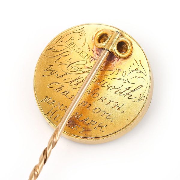 Antique Victorian Large Terrier Dog Essex Crystal 15ct Gold Stick Pin with inscription to reverse