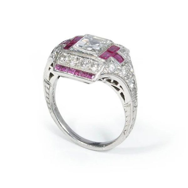 Art Deco Ruby and Diamond Dress Ring in Platinum