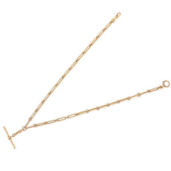 Edwardian Antique 9ct Rose Gold Trombone Link Albert Watch Chain Necklace