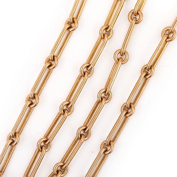 Edwardian Antique 9ct Rose Gold Trombone Link Albert Watch Chain Necklace