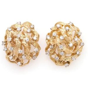 Large 18ct Yellow Gold and Diamond Cluster Earrings