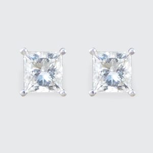 Princess Cut Diamond Stud Earrings, 0.91ct