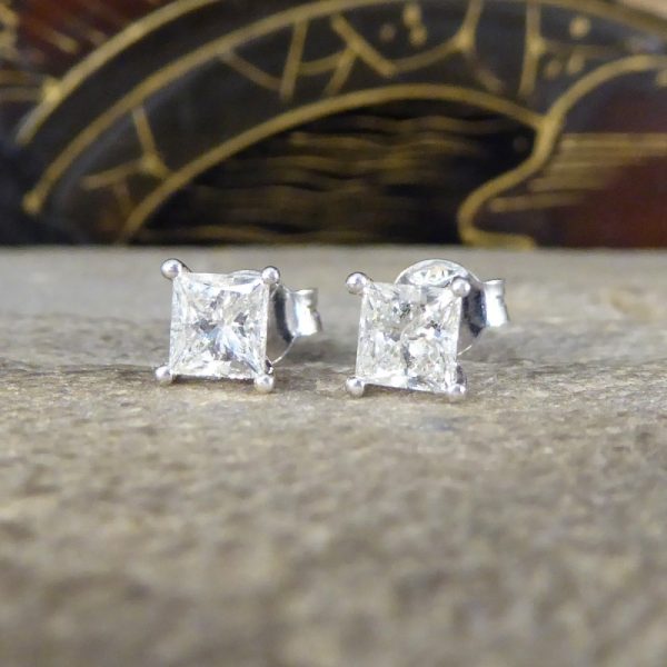 Princess Cut Diamond Stud Earrings, 0.91ct